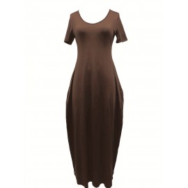 Elegant & Versatile Maxi Dress - Short Sleeve, Pockets, Mid-Elasticity for Women, Ideal for Spring to Fall
