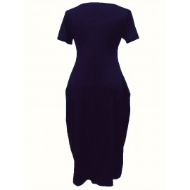 Elegant & Versatile Maxi Dress - Short Sleeve, Pockets, Mid-Elasticity for Women, Ideal for Spring to Fall