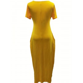 Elegant & Versatile Maxi Dress - Short Sleeve, Pockets, Mid-Elasticity for Women, Ideal for Spring to Fall