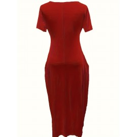 Elegant & Versatile Maxi Dress - Short Sleeve, Pockets, Mid-Elasticity for Women, Ideal for Spring to Fall