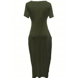 Elegant & Versatile Maxi Dress - Short Sleeve, Pockets, Mid-Elasticity for Women, Ideal for Spring to Fall