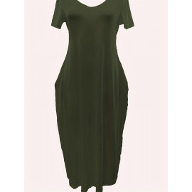 Elegant & Versatile Maxi Dress - Short Sleeve, Pockets, Mid-Elasticity for Women, Ideal for Spring to Fall