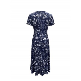 Blossoming Floral Print Dress - Comfortable Crew Neck, Stylish Short Sleeves - Perfect for Spring & Summer - Fashionable Womens Clothing