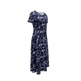 Blossoming Floral Print Dress - Comfortable Crew Neck, Stylish Short Sleeves - Perfect for Spring & Summer - Fashionable Womens Clothing