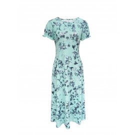 Blossoming Floral Print Dress - Comfortable Crew Neck, Stylish Short Sleeves - Perfect for Spring & Summer - Fashionable Womens Clothing