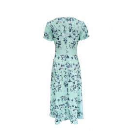 Blossoming Floral Print Dress - Comfortable Crew Neck, Stylish Short Sleeves - Perfect for Spring & Summer - Fashionable Womens Clothing