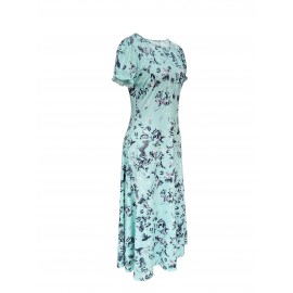 Blossoming Floral Print Dress - Comfortable Crew Neck, Stylish Short Sleeves - Perfect for Spring & Summer - Fashionable Womens Clothing