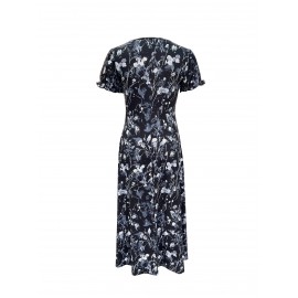 Blossoming Floral Print Dress - Comfortable Crew Neck, Stylish Short Sleeves - Perfect for Spring & Summer - Fashionable Womens Clothing