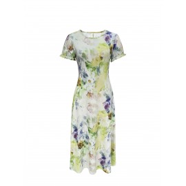 Blossoming Floral Print Dress - Comfortable Crew Neck, Stylish Short Sleeves - Perfect for Spring & Summer - Fashionable Womens Clothing