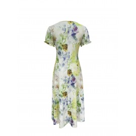 Blossoming Floral Print Dress - Comfortable Crew Neck, Stylish Short Sleeves - Perfect for Spring & Summer - Fashionable Womens Clothing