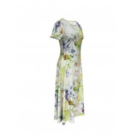 Blossoming Floral Print Dress - Comfortable Crew Neck, Stylish Short Sleeves - Perfect for Spring & Summer - Fashionable Womens Clothing