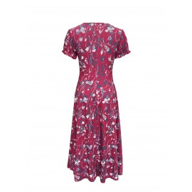 Blossoming Floral Print Dress - Comfortable Crew Neck, Stylish Short Sleeves - Perfect for Spring & Summer - Fashionable Womens Clothing