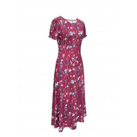 Blossoming Floral Print Dress - Comfortable Crew Neck, Stylish Short Sleeves - Perfect for Spring & Summer - Fashionable Womens Clothing