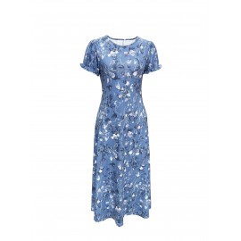 Blossoming Floral Print Dress - Comfortable Crew Neck, Stylish Short Sleeves - Perfect for Spring & Summer - Fashionable Womens Clothing