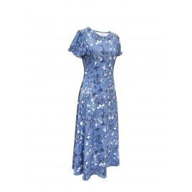 Blossoming Floral Print Dress - Comfortable Crew Neck, Stylish Short Sleeves - Perfect for Spring & Summer - Fashionable Womens Clothing