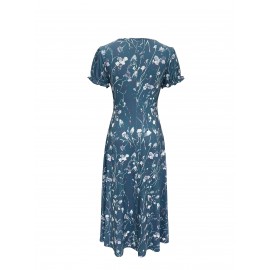 Blossoming Floral Print Dress - Comfortable Crew Neck, Stylish Short Sleeves - Perfect for Spring & Summer - Fashionable Womens Clothing