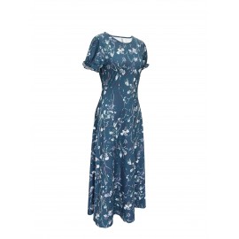 Blossoming Floral Print Dress - Comfortable Crew Neck, Stylish Short Sleeves - Perfect for Spring & Summer - Fashionable Womens Clothing