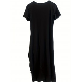 Sexy Cut Out Bodycon Dress - Drawstring Waist, Micro Elasticity, Crew Neck, Short Sleeve, Solid Color, Polyester, Machine Washable, Summer Essential for Women