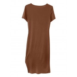 Sexy Cut Out Bodycon Dress - Drawstring Waist, Micro Elasticity, Crew Neck, Short Sleeve, Solid Color, Polyester, Machine Washable, Summer Essential for Women