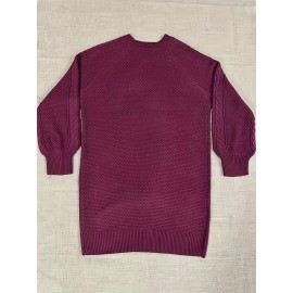 Cozy Cable Knit Sweater Dress - Soft, Casual, Solid-Colored, Long Sleeve, Comfortable, Relaxed Fit, Women's Winter Clothing, Everyday Wear, Office Lady Style