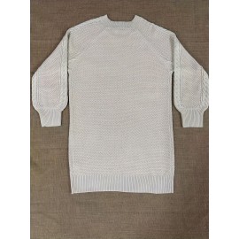 Cozy Cable Knit Sweater Dress - Soft, Casual, Solid-Colored, Long Sleeve, Comfortable, Relaxed Fit, Women's Winter Clothing, Everyday Wear, Office Lady Style