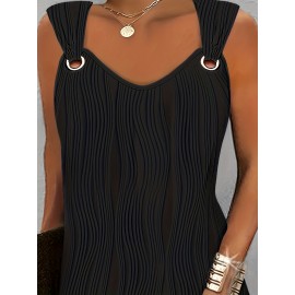 Chic Wavy Stripe V-Neck Sleeveless Mini Dress - Fashionable Womens Clothing for Casual Chic Style