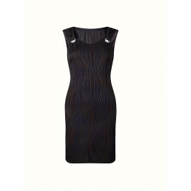 Chic Wavy Stripe V-Neck Sleeveless Mini Dress - Fashionable Womens Clothing for Casual Chic Style