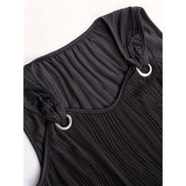 Chic Wavy Stripe V-Neck Sleeveless Mini Dress - Fashionable Womens Clothing for Casual Chic Style