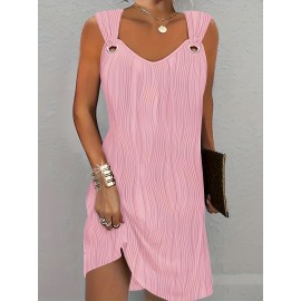 Chic Wavy Stripe V-Neck Sleeveless Mini Dress - Fashionable Womens Clothing for Casual Chic Style