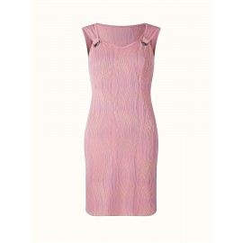 Chic Wavy Stripe V-Neck Sleeveless Mini Dress - Fashionable Womens Clothing for Casual Chic Style