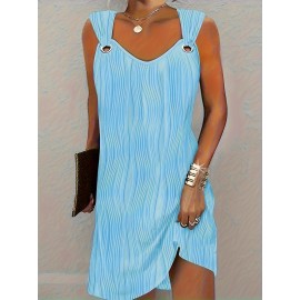 Chic Wavy Stripe V-Neck Sleeveless Mini Dress - Fashionable Womens Clothing for Casual Chic Style