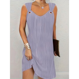 Chic Wavy Stripe V-Neck Sleeveless Mini Dress - Fashionable Womens Clothing for Casual Chic Style