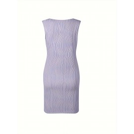 Chic Wavy Stripe V-Neck Sleeveless Mini Dress - Fashionable Womens Clothing for Casual Chic Style