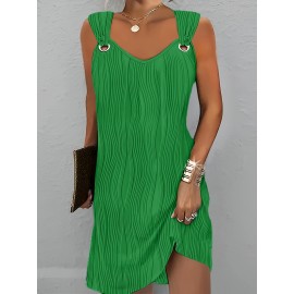 Chic Wavy Stripe V-Neck Sleeveless Mini Dress - Fashionable Womens Clothing for Casual Chic Style