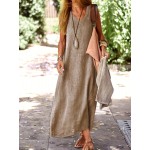Vibrant Solid Color V-Neck Maxi Dress - Fashionable Sleeveless & Loose Fit - Perfect for Summer & Spring - Womens Casual Everyday Wear