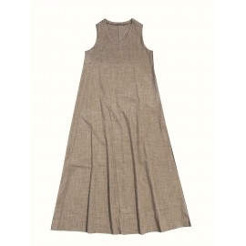 Vibrant Solid Color V-Neck Maxi Dress - Fashionable Sleeveless & Loose Fit - Perfect for Summer & Spring - Womens Casual Everyday Wear