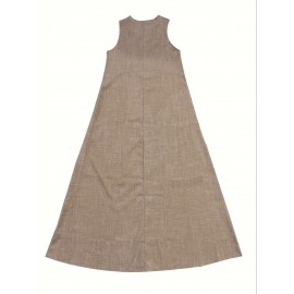 Vibrant Solid Color V-Neck Maxi Dress - Fashionable Sleeveless & Loose Fit - Perfect for Summer & Spring - Womens Casual Everyday Wear