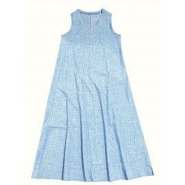 Vibrant Solid Color V-Neck Maxi Dress - Fashionable Sleeveless & Loose Fit - Perfect for Summer & Spring - Womens Casual Everyday Wear