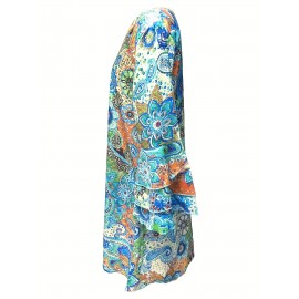 Bohemian Paisley Print Dress - Flowy Layered Skirt - Bell Sleeves - Perfect for Beach Holidays & Casual Summer Days, Womens Fashion