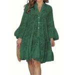 Elegant Ruffled Hem Flared Sleeve Dress - Women's Solid V Neck Wedding Graduation Party Dresses - Perfect for Engagement, Ceremony, Holiday, Vacation, Birthday Occasions