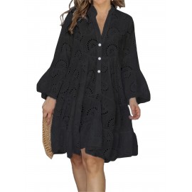 Elegant Ruffled Hem Flared Sleeve Dress - Women's Solid V Neck Wedding Graduation Party Dresses - Perfect for Engagement, Ceremony, Holiday, Vacation, Birthday Occasions