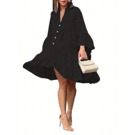 Elegant Ruffled Hem Flared Sleeve Dress - Women's Solid V Neck Wedding Graduation Party Dresses - Perfect for Engagement, Ceremony, Holiday, Vacation, Birthday Occasions