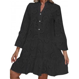 Elegant Ruffled Hem Flared Sleeve Dress - Women's Solid V Neck Wedding Graduation Party Dresses - Perfect for Engagement, Ceremony, Holiday, Vacation, Birthday Occasions