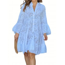 Elegant Ruffled Hem Flared Sleeve Dress - Women's Solid V Neck Wedding Graduation Party Dresses - Perfect for Engagement, Ceremony, Holiday, Vacation, Birthday Occasions