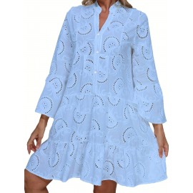 Elegant Ruffled Hem Flared Sleeve Dress - Women's Solid V Neck Wedding Graduation Party Dresses - Perfect for Engagement, Ceremony, Holiday, Vacation, Birthday Occasions