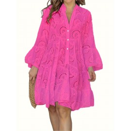 Elegant Ruffled Hem Flared Sleeve Dress - Women's Solid V Neck Wedding Graduation Party Dresses - Perfect for Engagement, Ceremony, Holiday, Vacation, Birthday Occasions
