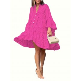 Elegant Ruffled Hem Flared Sleeve Dress - Women's Solid V Neck Wedding Graduation Party Dresses - Perfect for Engagement, Ceremony, Holiday, Vacation, Birthday Occasions