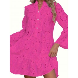 Elegant Ruffled Hem Flared Sleeve Dress - Women's Solid V Neck Wedding Graduation Party Dresses - Perfect for Engagement, Ceremony, Holiday, Vacation, Birthday Occasions