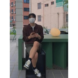 Men's Stylish Solid Knitted Shirt, Casual Slightly Stretch Breathable Lapel Zip Up Long Sleeve Shirt Top For City Walk Street Hanging K-pop