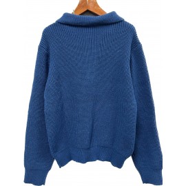 Men's Stylish Solid Knitted Shirt, Casual Slightly Stretch Breathable Lapel Zip Up Long Sleeve Shirt Top For City Walk Street Hanging K-pop
